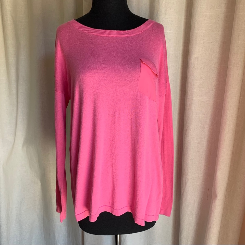 AUGUST MOON hot pink mixed media sweater sz L